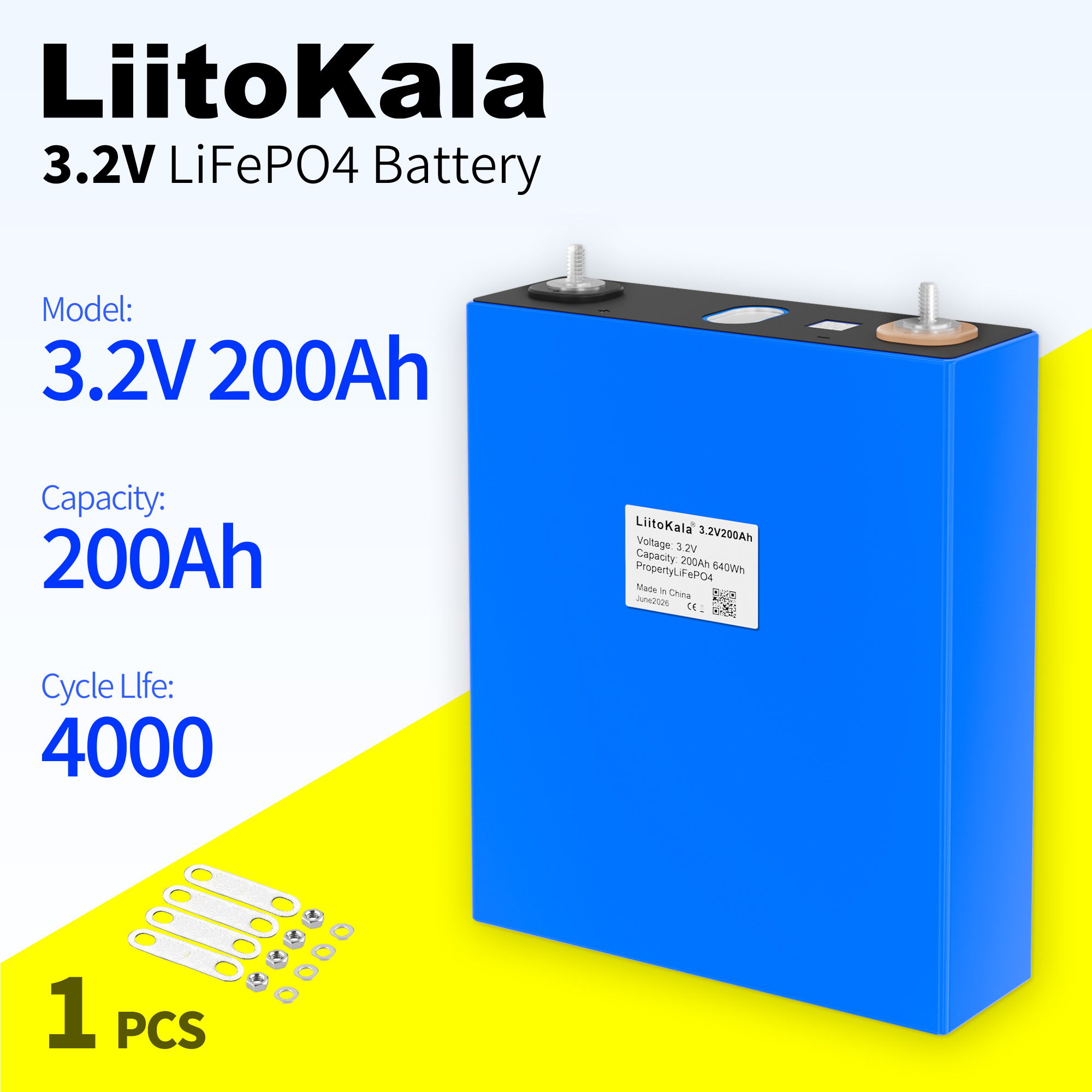 Rv Lithium Battery 200Ah - 1 pz LiitoKala 3.2 V 200AH
