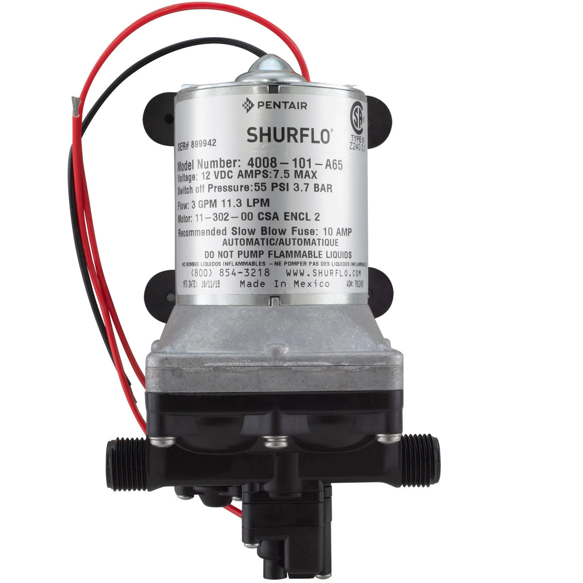 Rv Water Pump 12V 55Psi - Pompa a Diaframma Elettrica Shurflo By-Pass